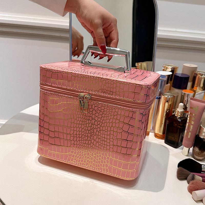 Women Cosmetic Bag Large-capacity With Mirror Portable Female Travel Cosmetic Organizer Bag Hard Shell Four-square Cosmetic Case