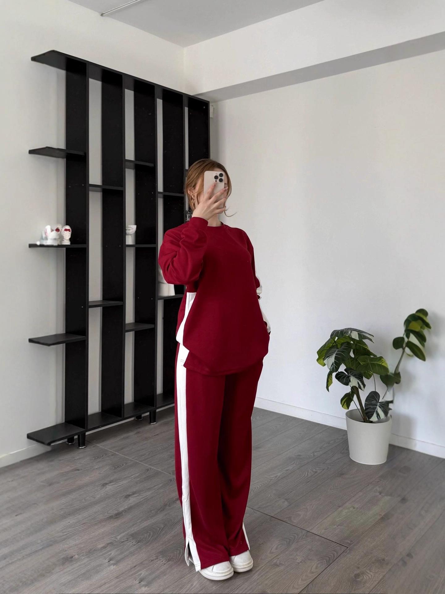 

Европейский и американский вязаный спортивный костюм в стиле колор-блок - Осенне-зимний комплект из двух предметов: лонгслив и брюки Small