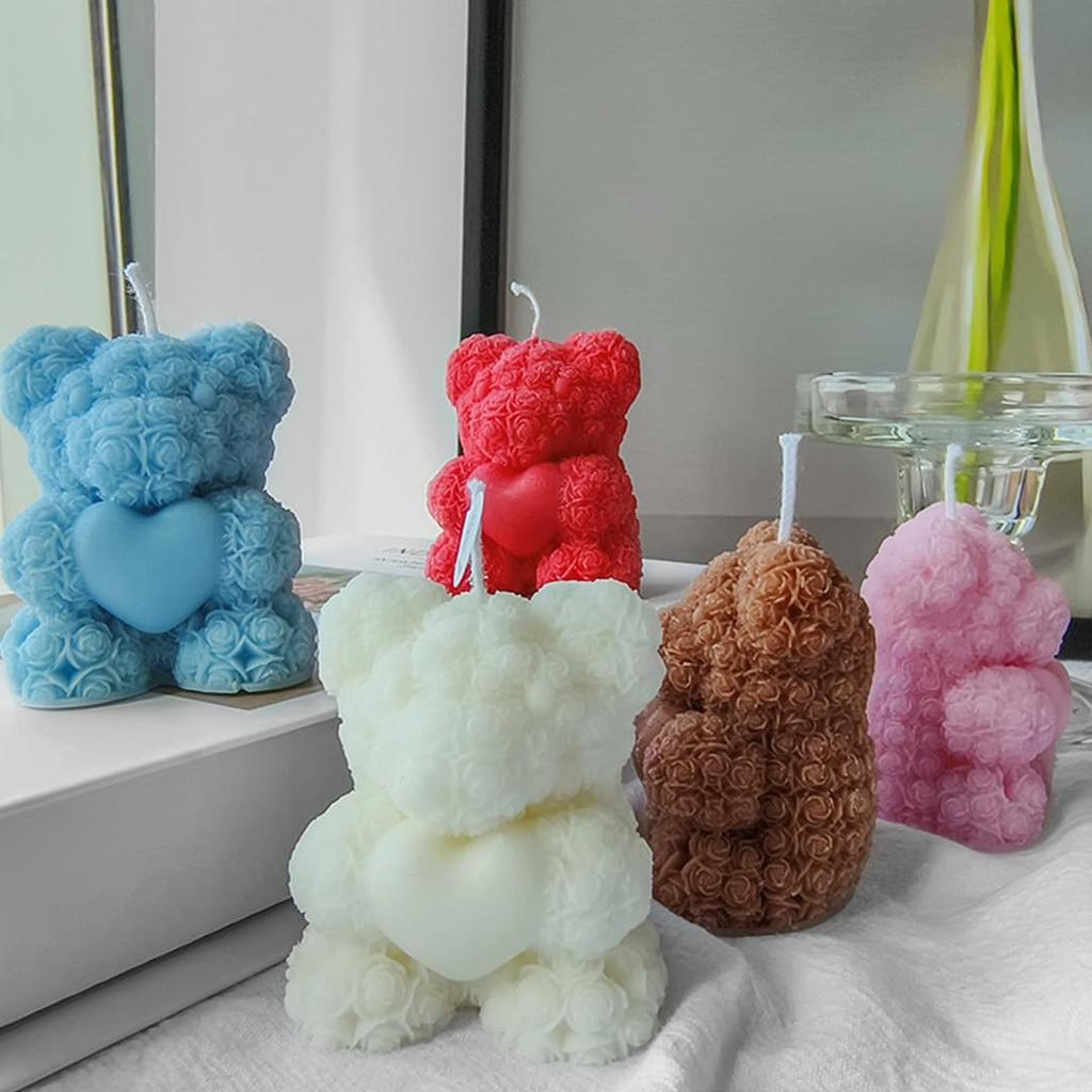 Zayookey Rose Bear Shape Candle Mold, Love Bear Soap Silicone Molds, Candle Epoxy Mold Resin Casting Mould for DIY Candle Making Aromatherapy Wax