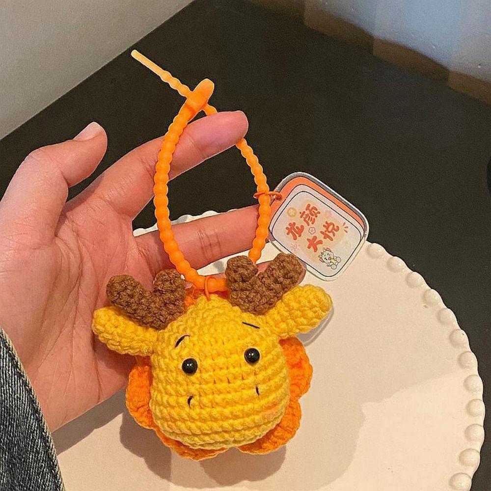 

Dragon Year Dragon Year Knitted Keychain Dragon Knitted Cartoon Animal Keyring Decorations Crafts жёлтый