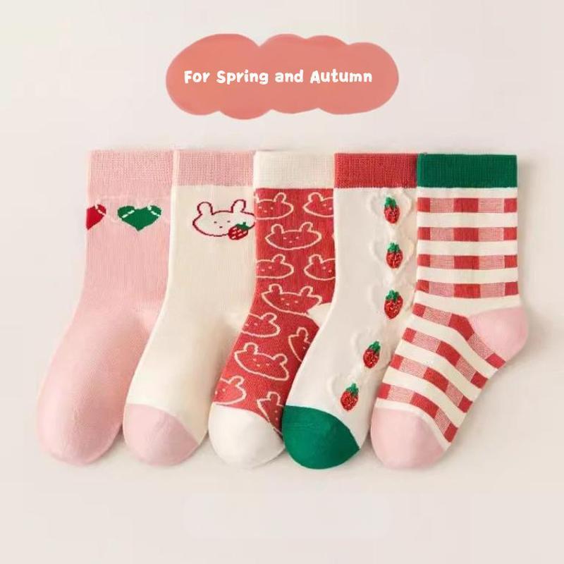 5 Pairs  Girls Mid-Calf Socks 1-14 Years Quick-Dry Polyester High Elasticity Anti-Wrinkle Athletic Non-Slip