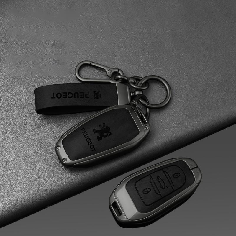 Zinc Alloy Leather Car Smart Key Case Shell Cover O Protector Fob for Peugeot 308 408 508 2008 3008 4008 5008 Keychain Accessories