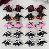 Dark Holiday Hair Barrettes, 1 Pair Halloween Winged Ribbon Design With Heart Detail and Lace Trim for Party Looks