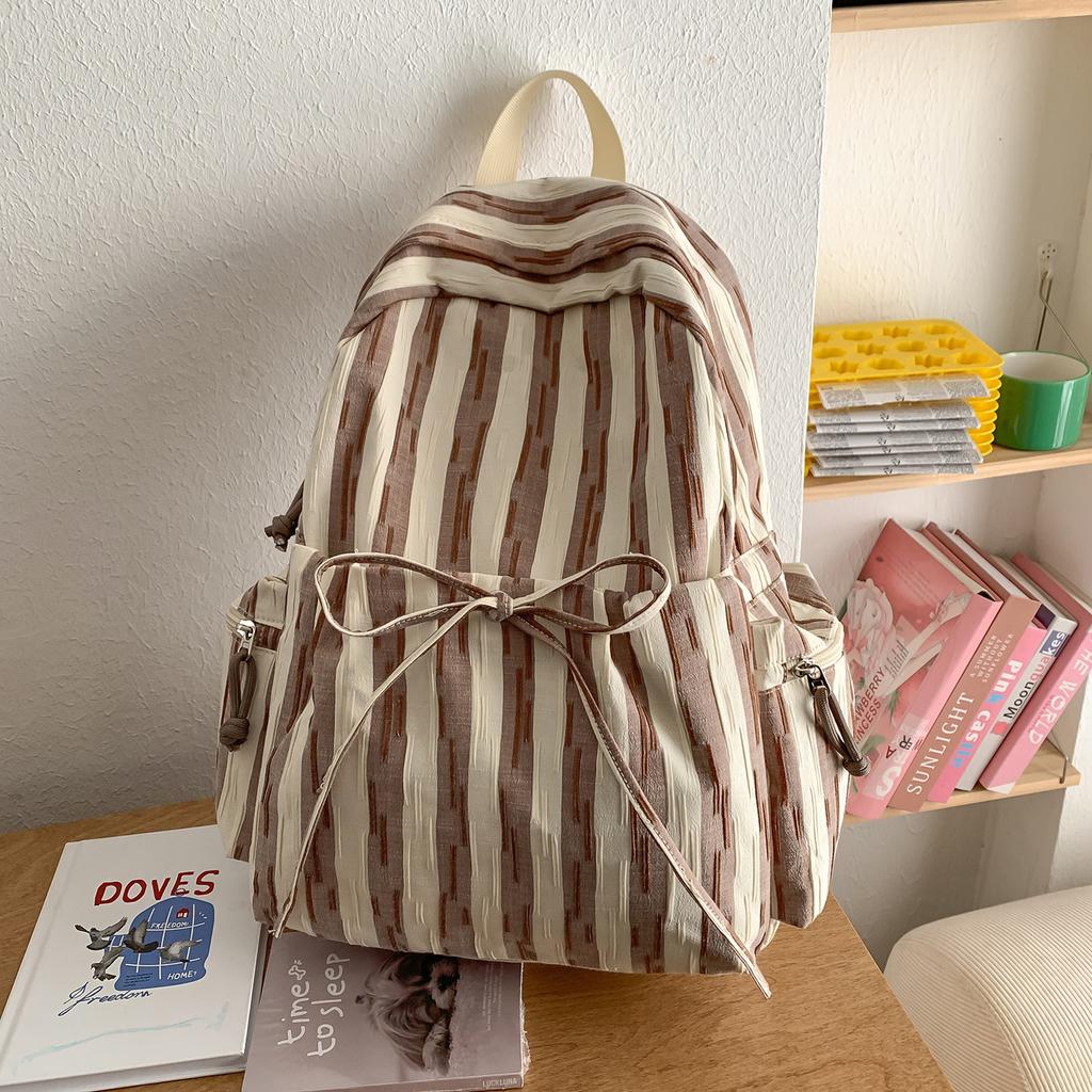 Schoolbag striped canvas backpack girl 1011 new fashion cool light schoolbag Korean version of junior high school student bag