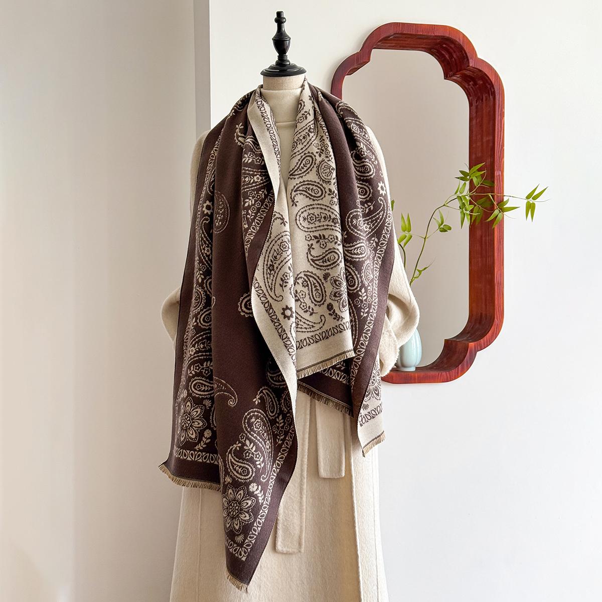 

Роскошный кашемировый шарф для женщин - Зимняя шаль с геометрическим принтом и кисточками, пашмина, накидка и пончо-бандана