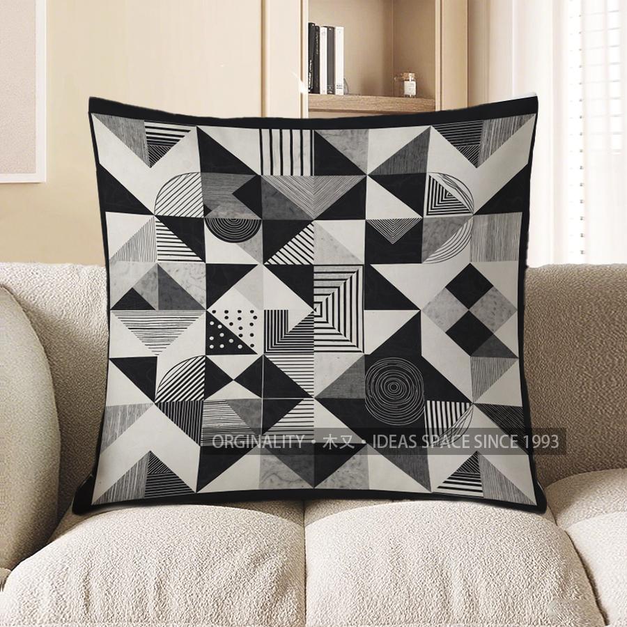 2D Geometric Pattern Black & White Throw Pillow Covers Pattern Cushion Cover Suitable For Sofa Bedroom Car Pillow Cover 40x40cm