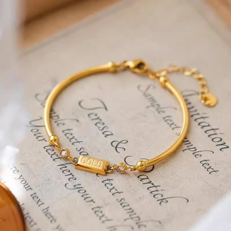 Gold Plated 18K Chinese Style Round Bead and Bar Bracelet for Women