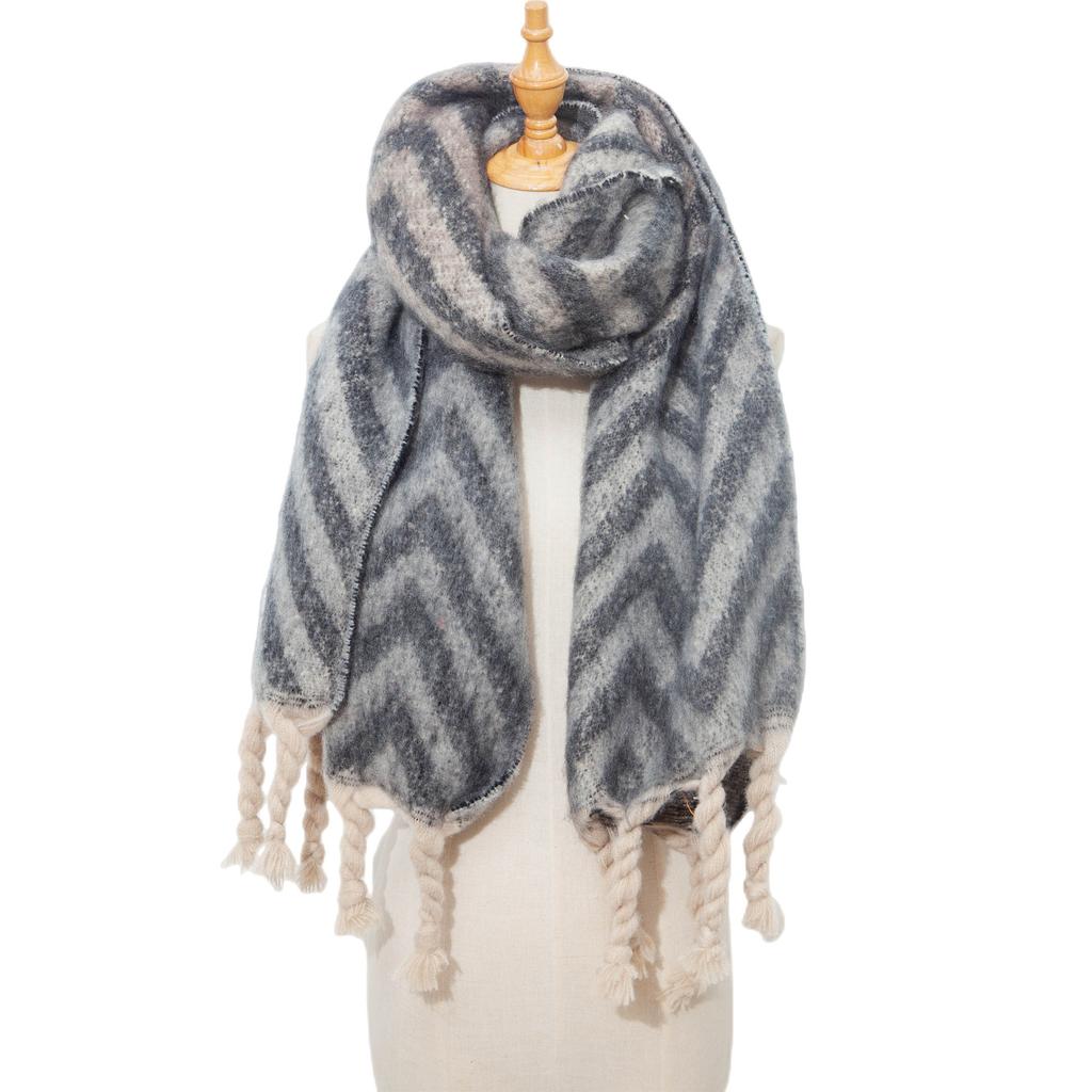 Autumn Winter Female Warm Shawl Thick Wave Print Scarf Imitation Mahair Scarf