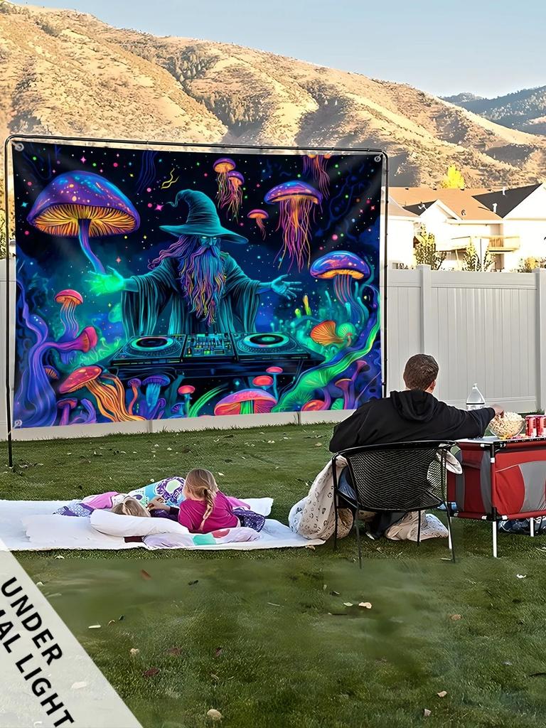 1 Halloween Wizard Dish Jellyfish Mushroom Courtyard Decoration Fluorescent Background Cloth, Tapestry, Holiday Gift, Parties