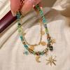 Vintage Natural Stone Beaded Bracelets Metal Star Pendant Necklace Bohemian Charm Jewelry Beads Texture for Women