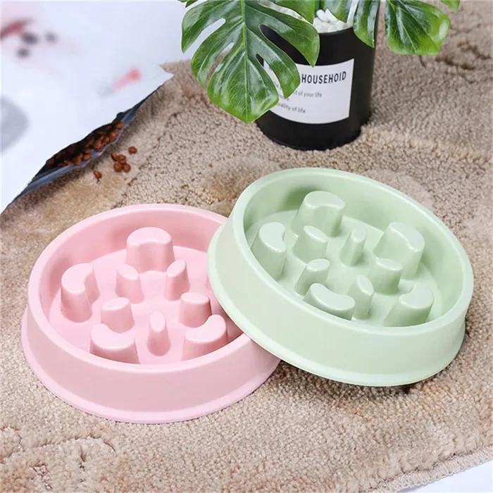 

Anti Choking Anti-Gulping Slow Feeder Plastic Pet Dog and Cat Eating Dish Bowl 2021 New Food Plate 1pcs pink color