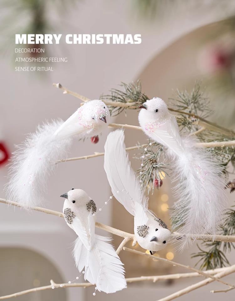 2Pcs Christmas Tree Pendant Bird Decoration White Foam Simulated Bird Pendant Artificial Handmade Christmas Home Decoration