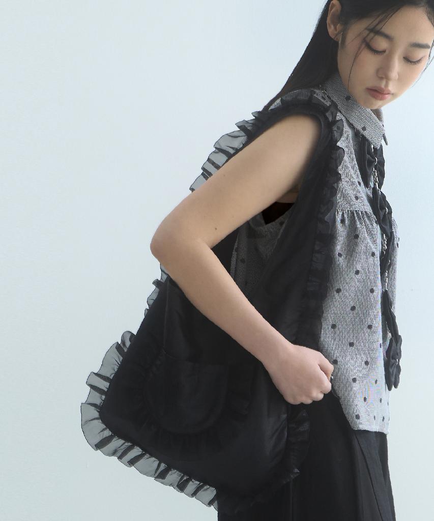 Moiremoa Luster Shirring Bag-Black