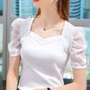 Ice Silk T-shirt Women's Summer Short Sleeve T-shirt French Court Style Bubble Sleeve Top Tide
