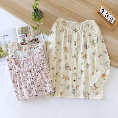 2026 Nuevo Top de Pijama para Mujer Primavera/Verano 100% Algodón Puro Delgado Fresco Dulce Hogar Muebles Pieza Única Manga Larga Top Damas