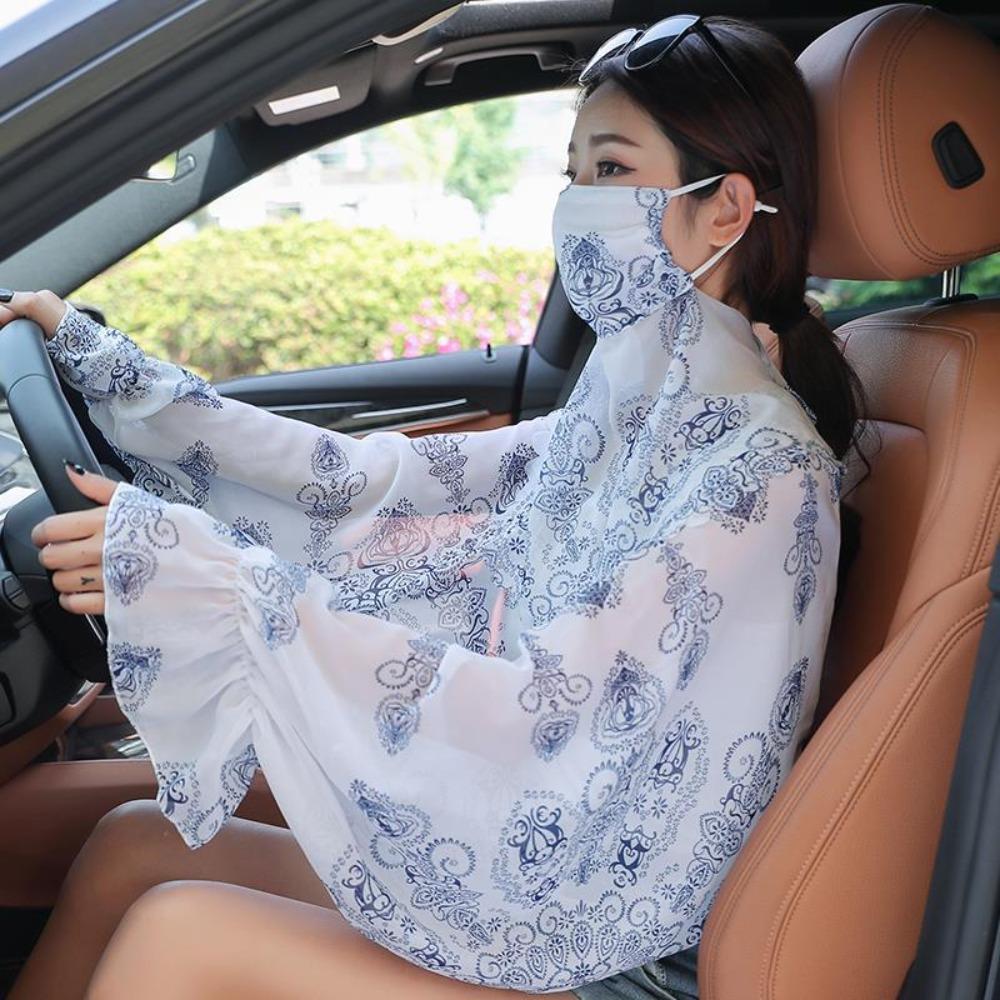 

Transparent Flower Arm Sleeves Cooling Sleeves Women Chiffon Shawls Riding Style D
