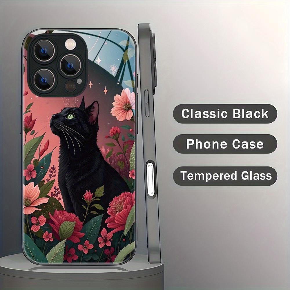 Aesthetic Art Painting Black Cat Glass Phone Case Suitable for iPhone 17 16 15 14 13 12 11 Pro/Max/Plus Anti Drop and Anti Shock