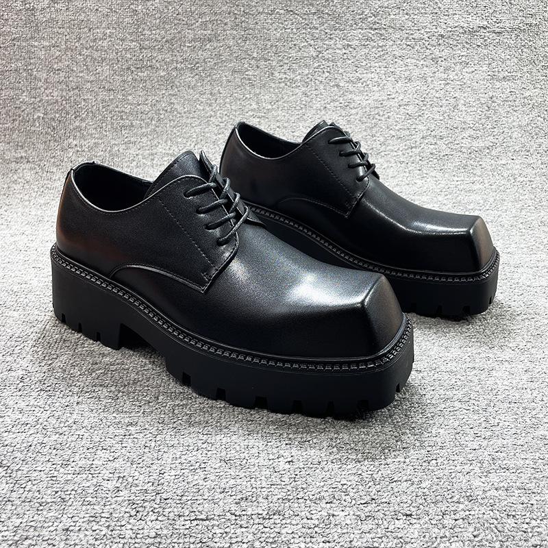 

Korean version of teenagers square head small leather shoes men s platform heightening trend versatile casual shoes men s derby shoes wedding shoes 44