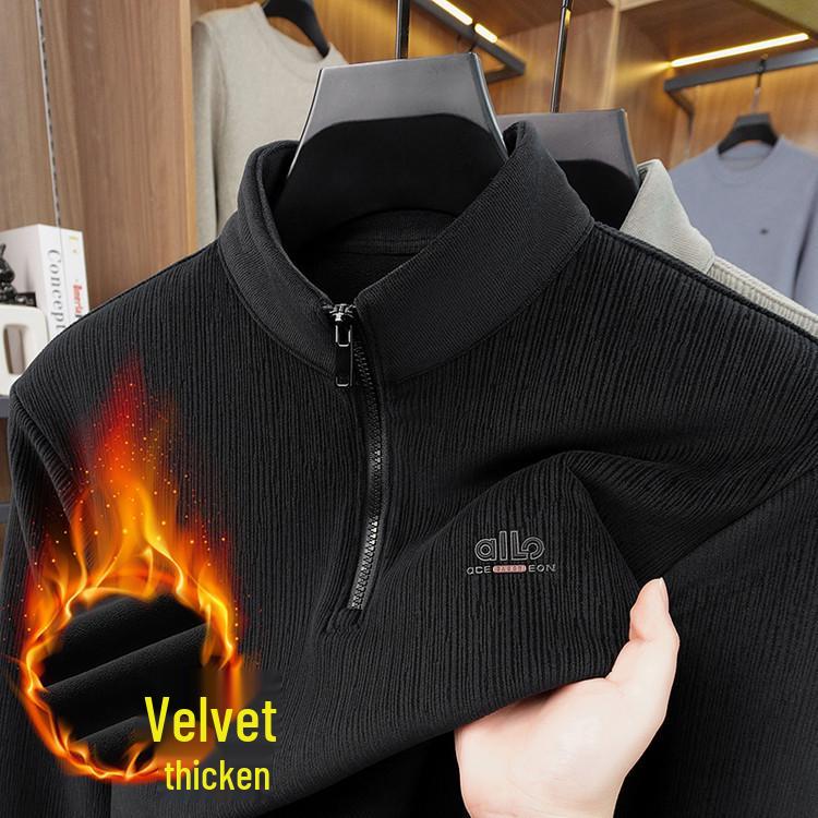 Men s Fleece-Lined Knitwear Hoodie - Stylish, Thick, Half-Zip, Casual Fall/Winter Outerwear 56 чёрный