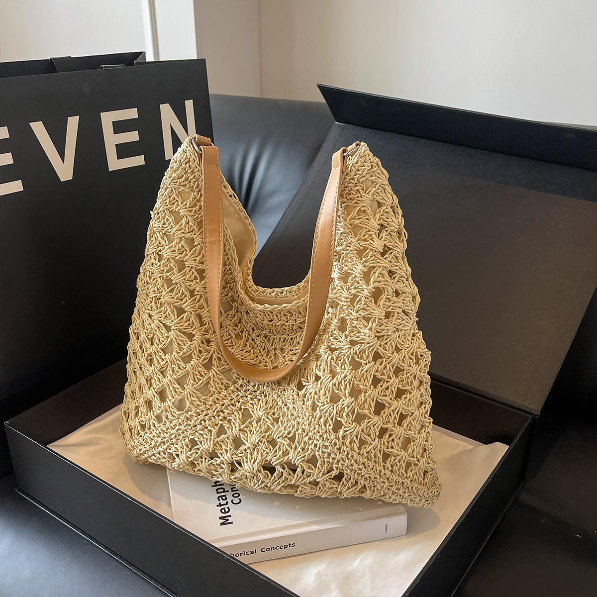 Bohemian Style Straw Bag Raffia Woven Bag Seaside Shoulder Bag Diagal Straw Bag Handmade Female Summer Vacati Beach Bag бежевый