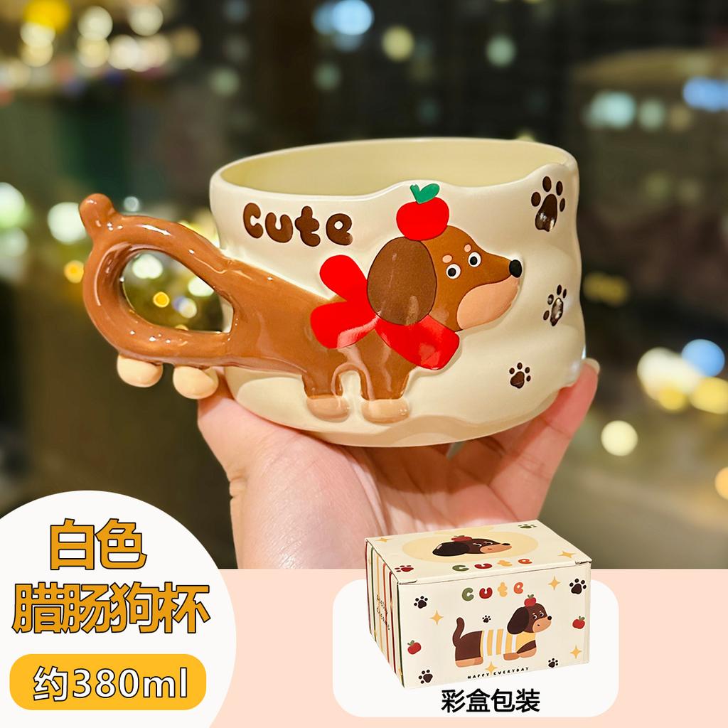 European-style Cartoon Dachshund Ceramic Coffee Cup Home Dessert Tea Cup Cute Mug Women Birthday Gift Water Mug Home Decoration