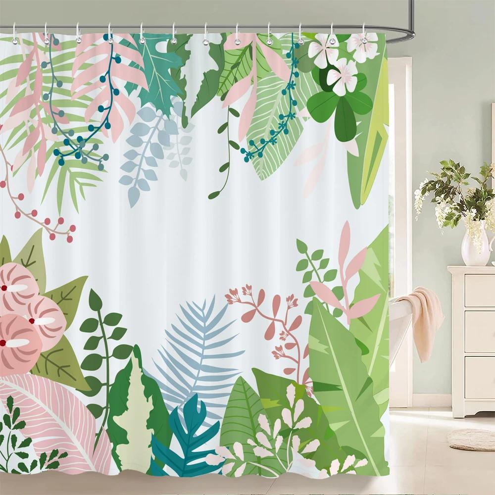 1 Pc Spring flowers and plants pattern Shower Curtain, Waterproof Fabric Bathroom Curtain Machine Washable for Bathtub Decor
