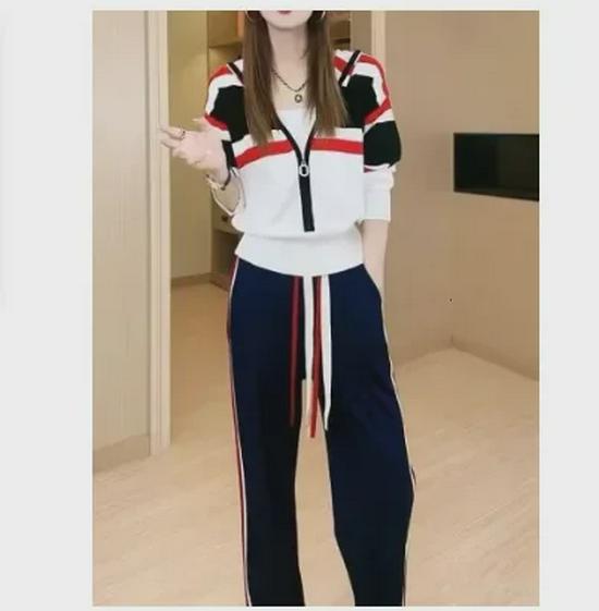 2024 Women's Korean Style Slim Fit Sports Sweatshirt Two-Piece Suit