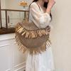 Damen Stilvolle Strick-Schultertasche mit Quaste Ausgehöhlte Flechttasche Verschleißfest Handgewebte Strandtasche Shopper Totes