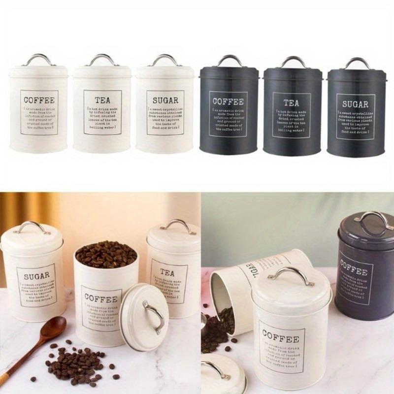3Pcs Coffee Sugar Container Sets Decor Lid Metal Tea Coffee Sugar Storage Jars Canister Pot Kitchen Container bianco