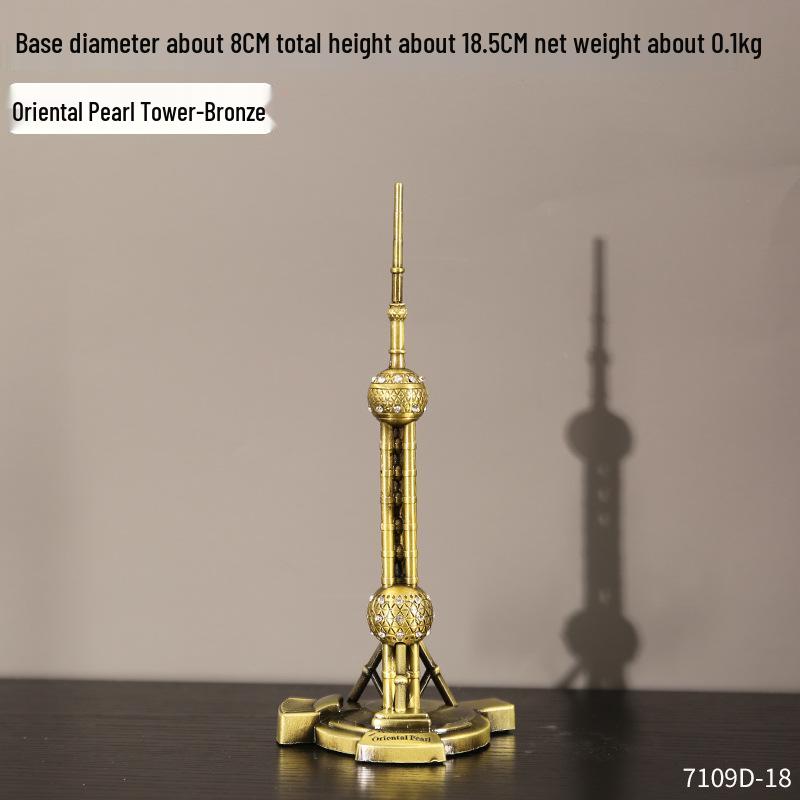 Envy Porcelain Oriental Pearl Tower Model: Shanghai Architectural Souvenir Figurine for Desktop Decoration.