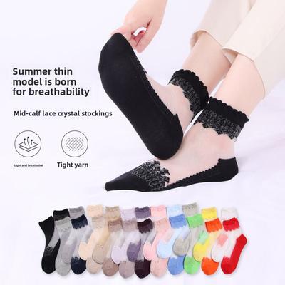 5 Paar Damensocken mit Spitzenspitze und dünner Sohle für den Frühling