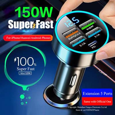 4-Port-USB-Autoladegerät Typ C Pd 150 W Schnellladeadapter für Huawei Oppo Oneplus Iphone 14 Pro Max 13 12 11 Mini Xs Xiaomi