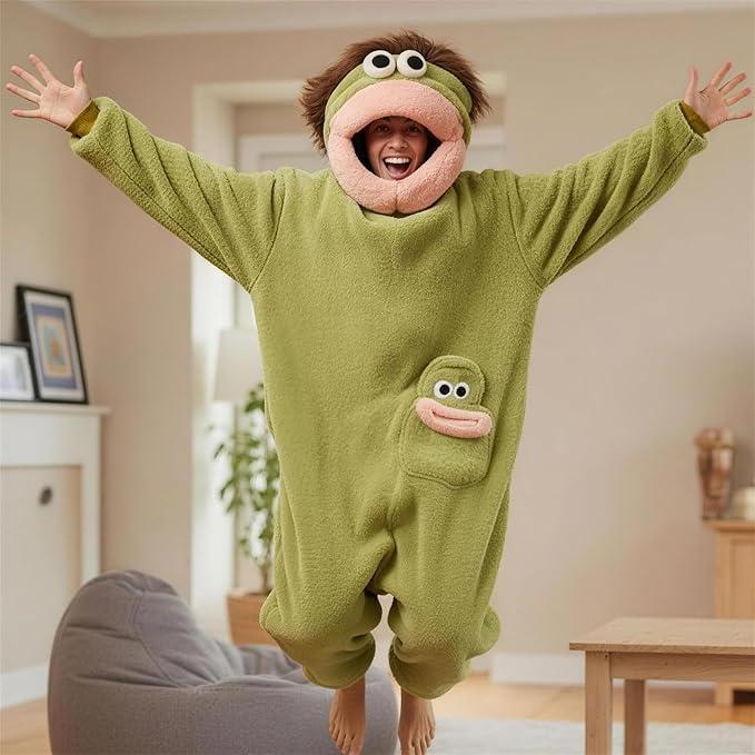 Tuta Mostro Bocca Grande, Accappatoio in Pile Corallo, Tuta Kigurumi Cartone Animato, Costume Cosplay Adatto Per Halloween Costume Cosplay NON INCLUDE Pettine
