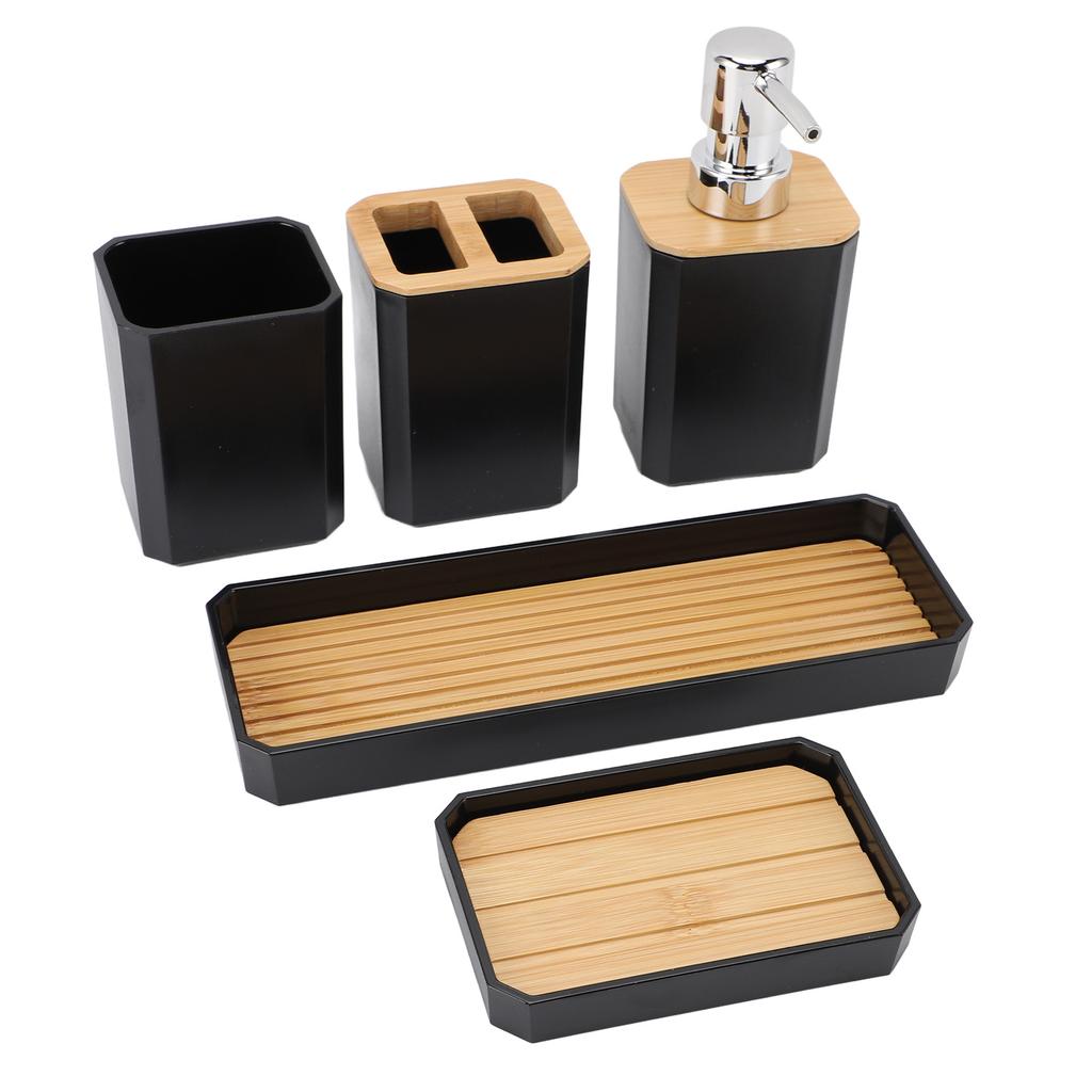 Bathroom Accessories Set Bath Ensemble Set with Toothbrush Holder Cup Lotion Bottles Soap Dish Tray