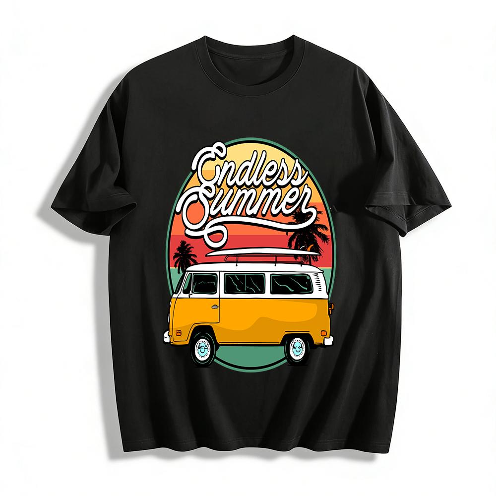 Endless Summer Retro Surf Bus Graphic Casual Short Sleeve Tee Pure cotton T-shirt XXS