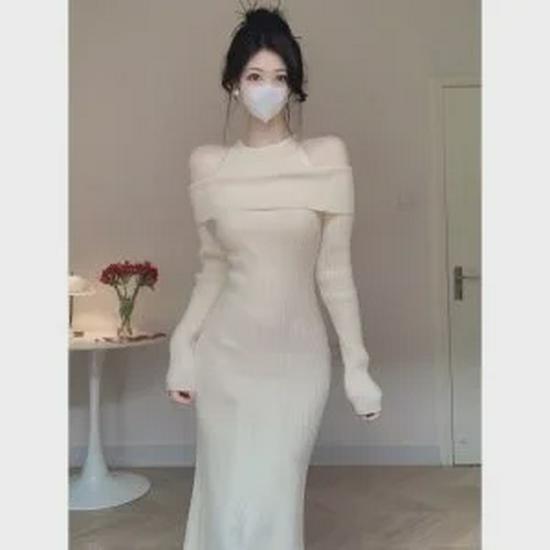 Women's 2024 French-Style Two-Piece Knit Sweater Dress with Inner Skirt for Autumn/Winter