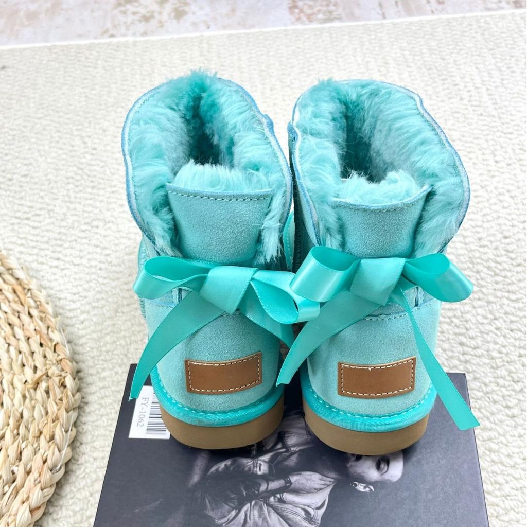 Large size single ribbon snow boots women's winter leather velvet thickened warm snow cotton