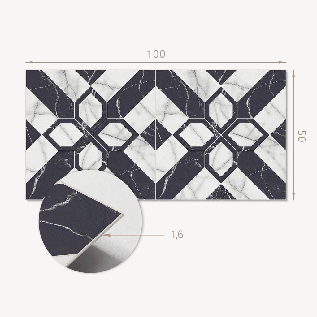Self-adhesive Vinyl Flooring with Graphics for the Kitchen 100x50 Cm Geometric Marble Pattern