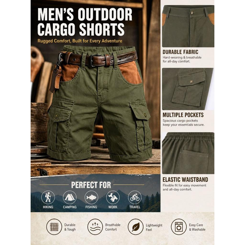 2026 Trendige Herren Mehrfarbige Lässige Outdoor Amerikanische Arbeitskleidung Kurze Hose mit Mehreren Taschen Herren Mode Shorts Hosen