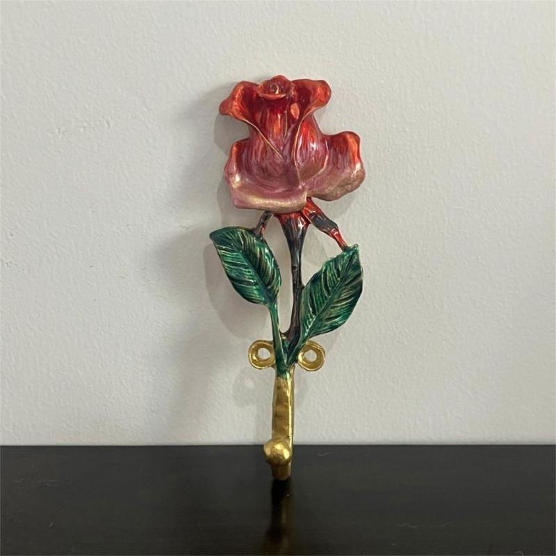 Wall Hook Hanger Metal Flower Hook with Enamel-Style Finish, Decorative Single Hook for Entryway, Bedroom, Bathroom, or Living Room
