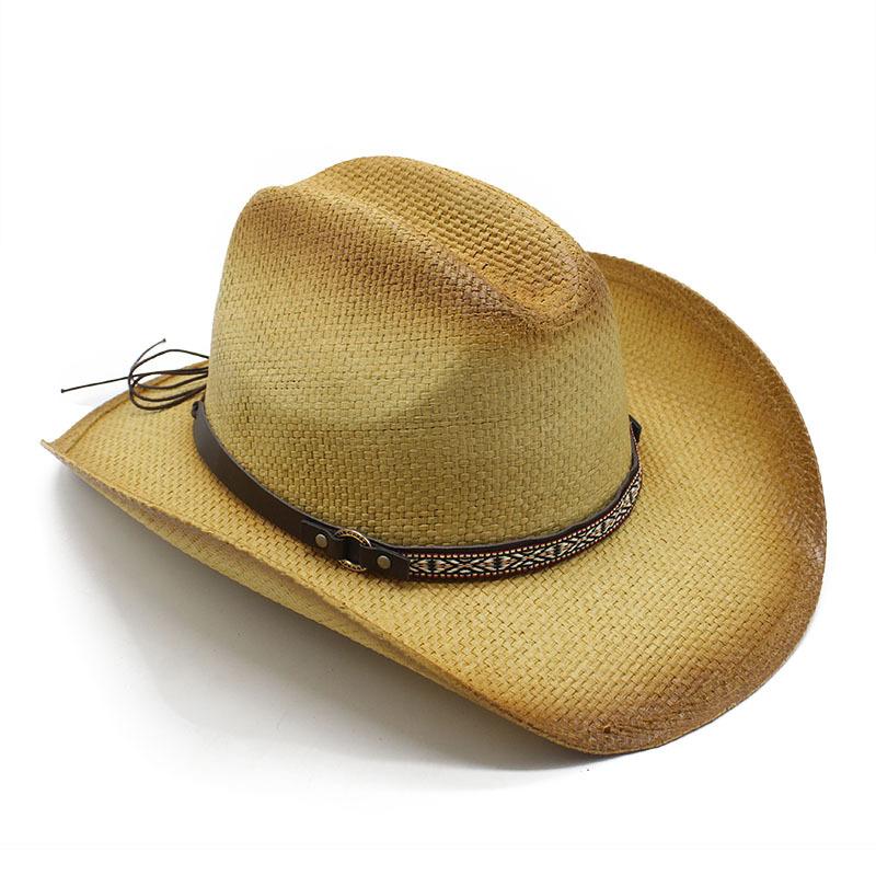 Rigid Straw Knight Hat Western Panama Cowboy Hat Spring Summer Men'S Sun Hat