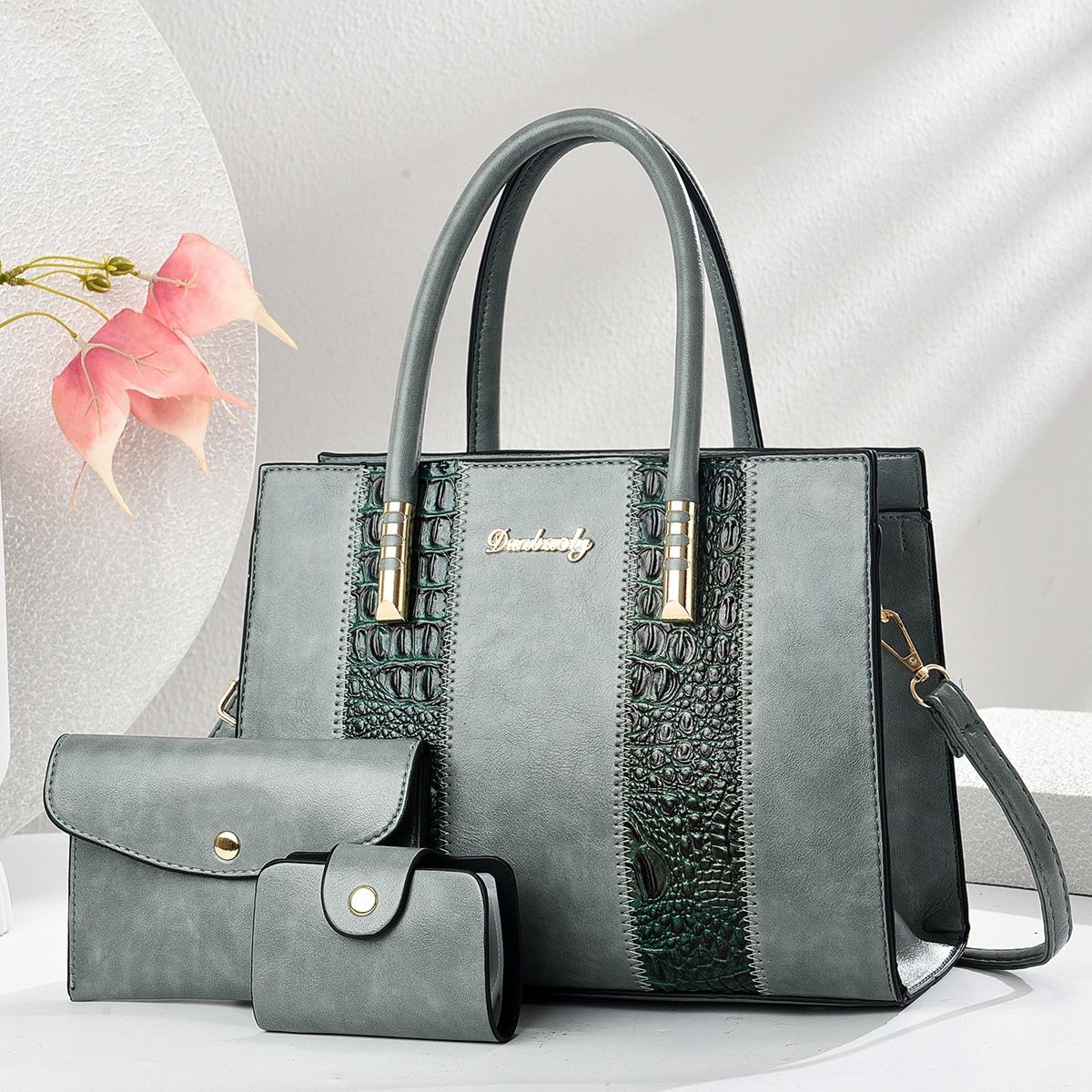 

Нова модна сумка з комбінованих матеріалів, сумка з кам яним візерунком, набір з трьох предметів, проста сумка через плече високого рівня зовнішнього вигляду .