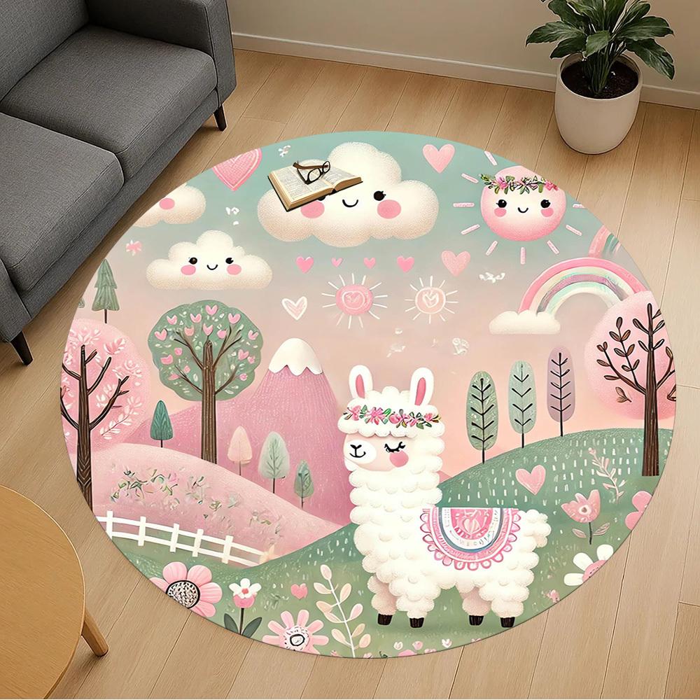 1pc Llama Forest Round Chair mat Area Rug - Non-Slip, Floor Mat for Office, Bedroom, and Indoor Decor -1002049