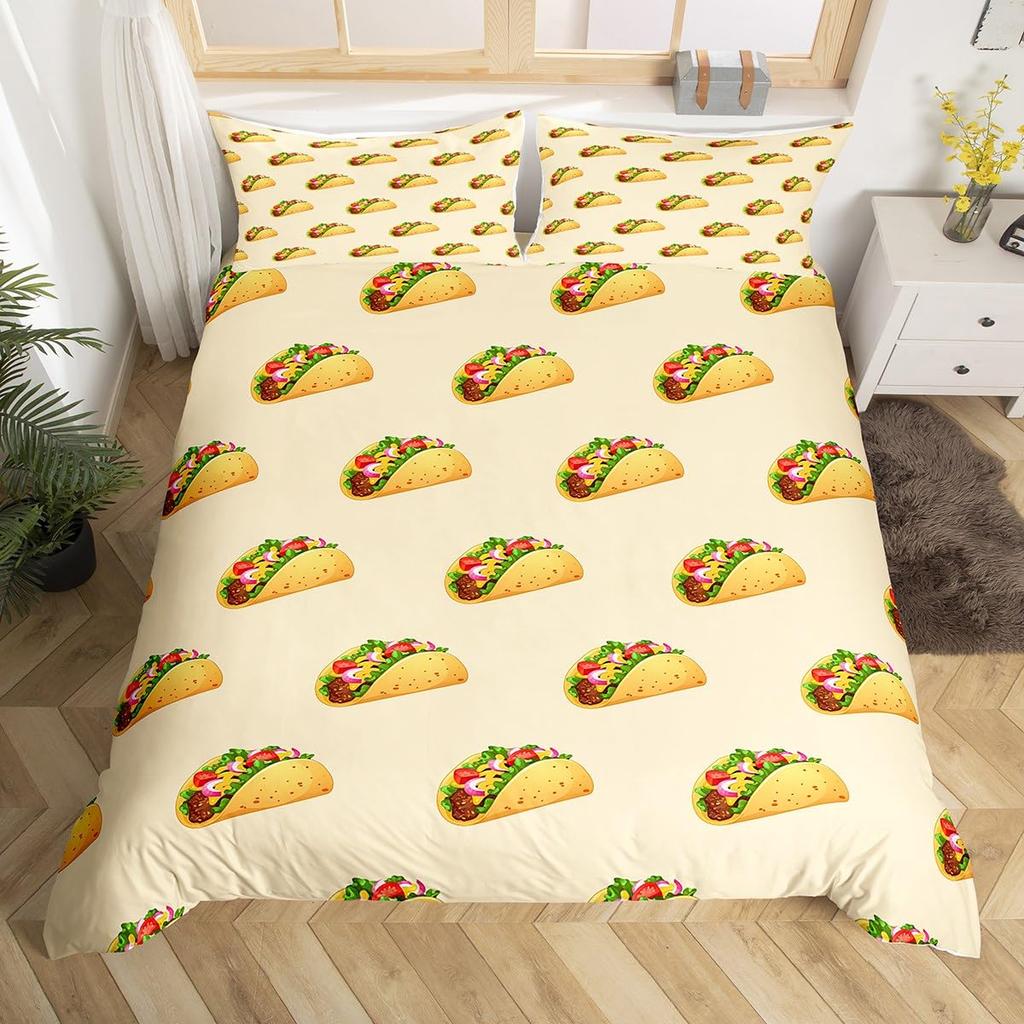 Funny Food Duvet Cover Mexican Taco Bedding Set Twin,Avocado Pepper Realistic Food Design Quilt Cover Easter Gift Party Decor