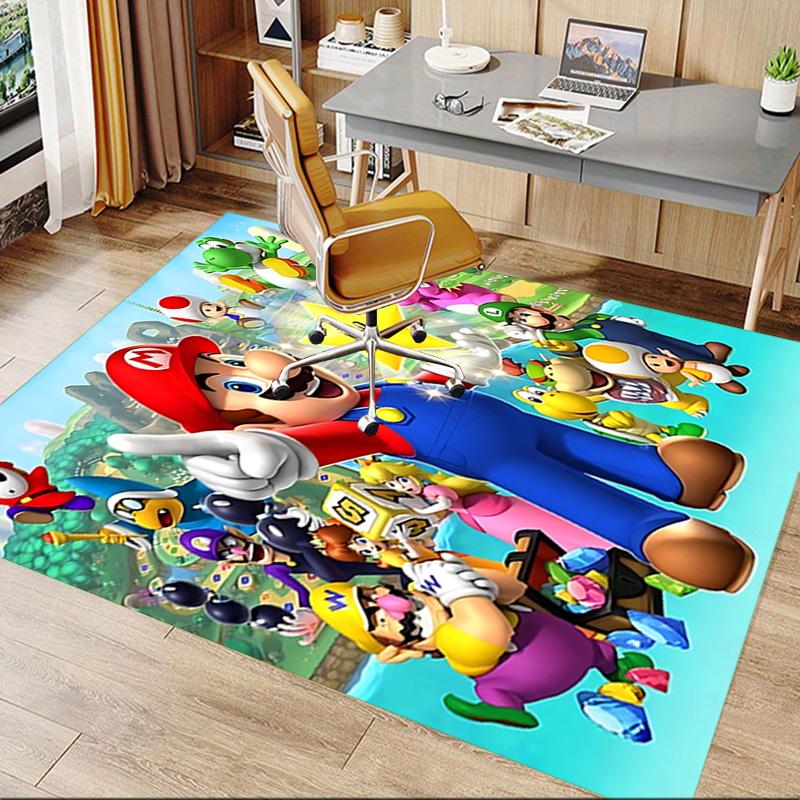 1pc Super Mario Bros Team Carpet for Playroom Bedroom Living Room Sofa Home Decor,kids Game Area Rug Non-slip Floor Mat Y72914