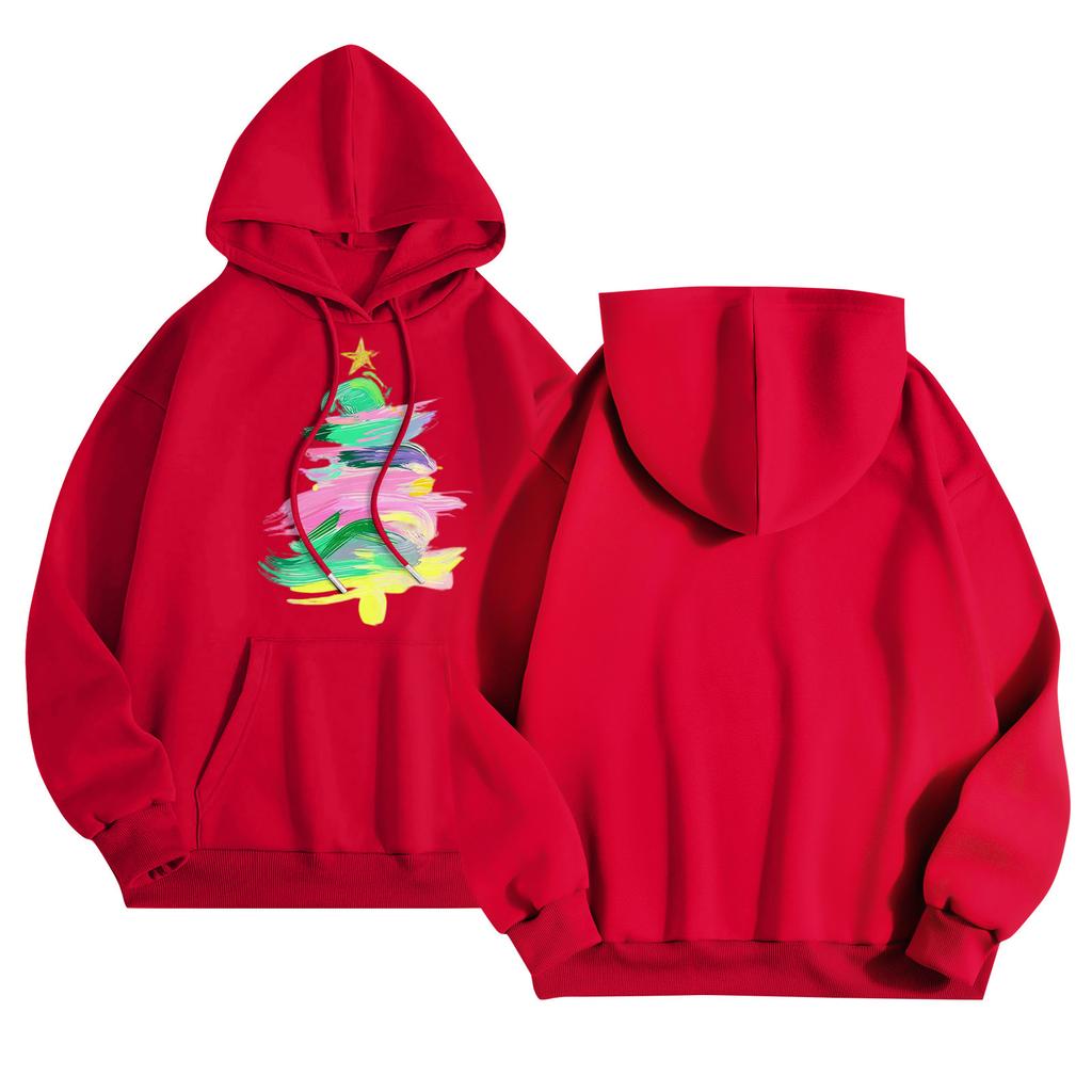 Women's Round Neck Long Sleeve Casual Printed Top Hooded Sweatshirt