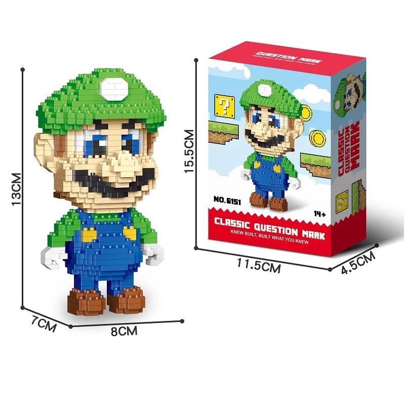 Cartoon Character Blind Box Building Blocks - Luigi & Yoshi Figures Small Particle Blocks Model Dolls For Kids Assembled Toy Gif