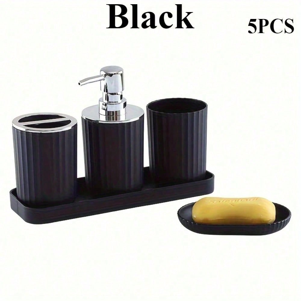 1Set Luxurious Bathroom Accessory Set Complete with Mouthwash Cup Soap Holder Liquid Soap Dispenser Toothbrush Holder