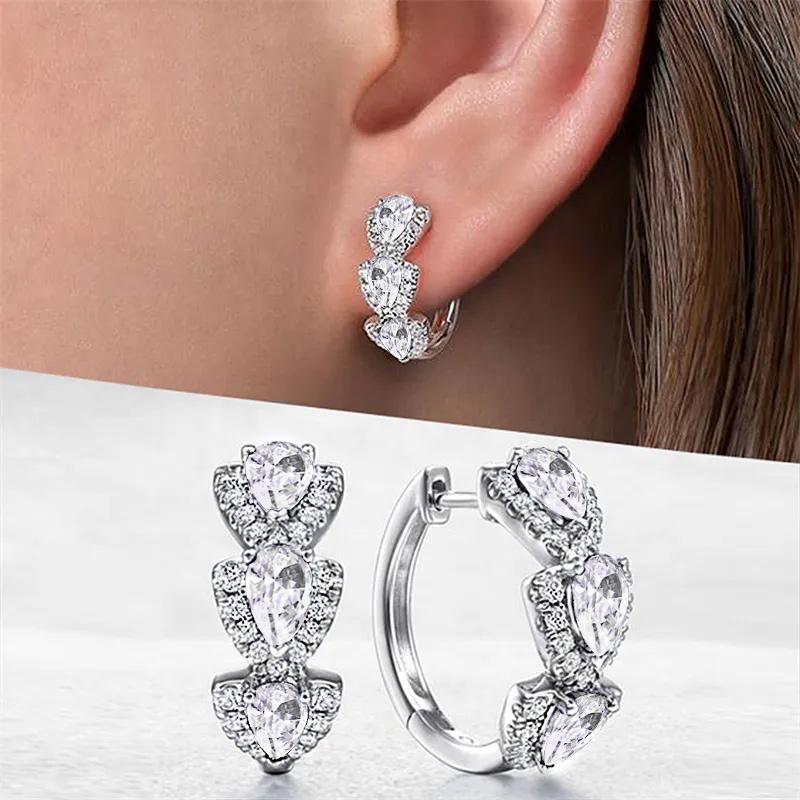 Huitan Trendy Blue/White Cubic Zirconia Hoop Earrings New Fashion Zircon for Women Wedding Party Temperament Lady's Accessories