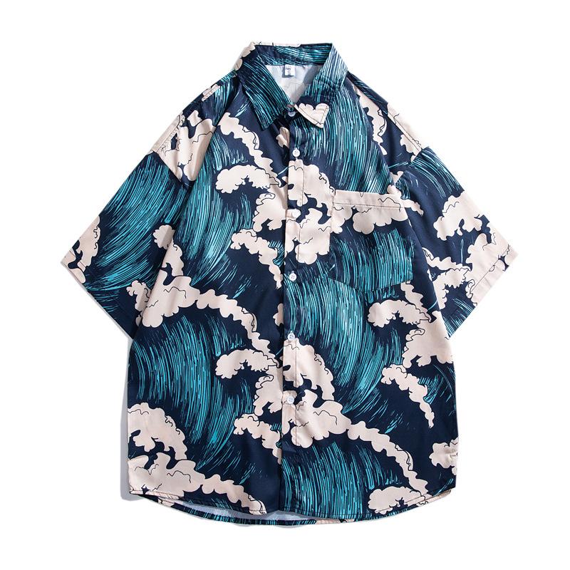 Hong Kong Style Men's Short-Sleeve Full Print Shirt - Trendy, Loose Fit, Korean Inspired Five-Point Sleeve